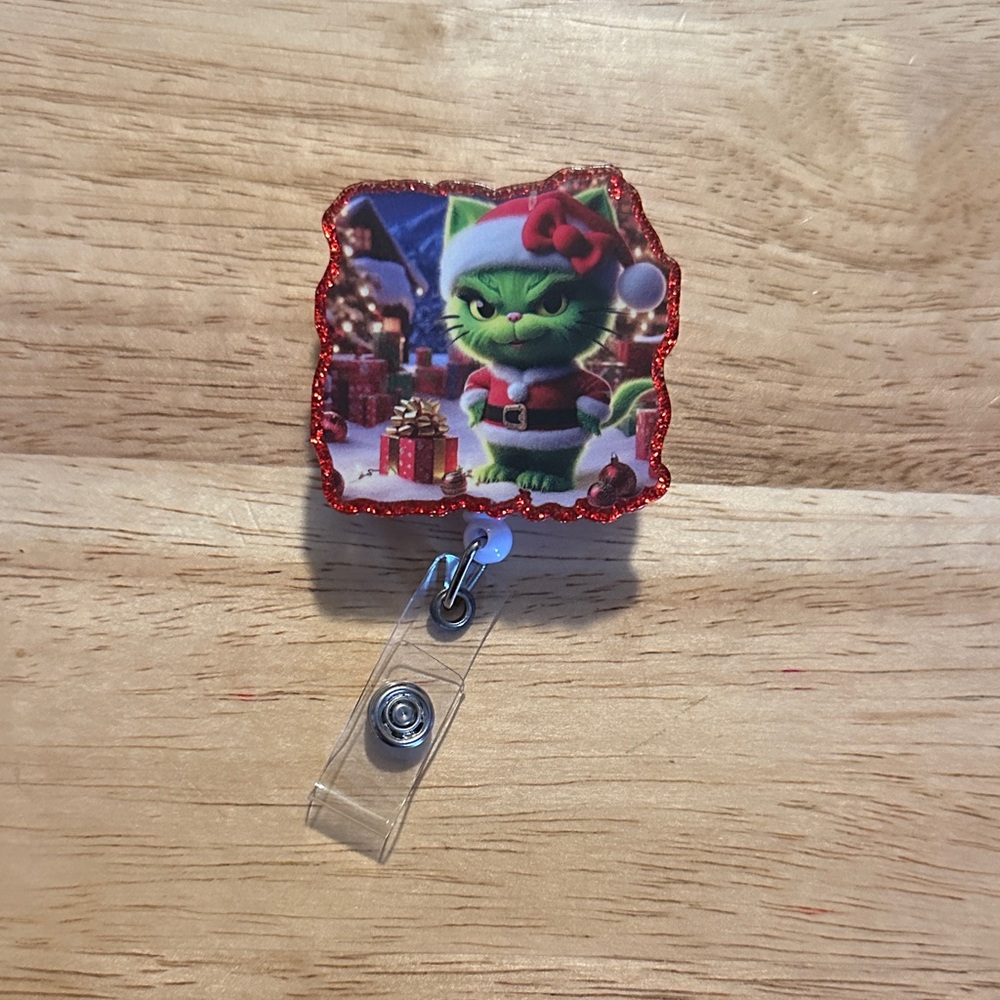 Grinch kitty  Christmas Badge Reel